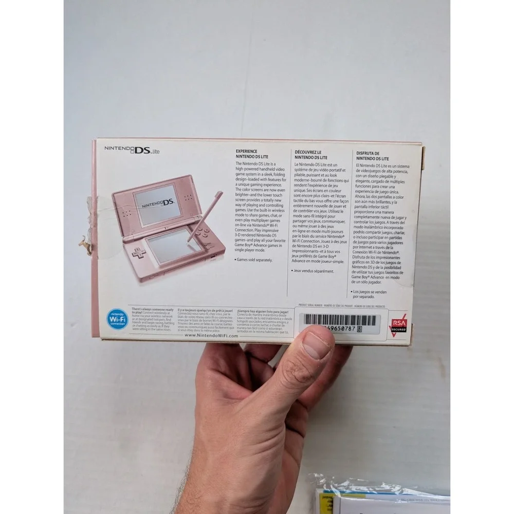 READ Nintendo DS Lite Rose Metallic Pink In Box Broken Hinge Tested Working